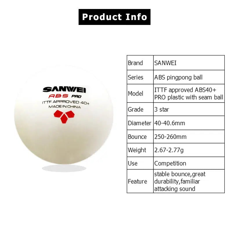 SANWEI ABS PRO 3-Star Table Tennis Balls with Seam